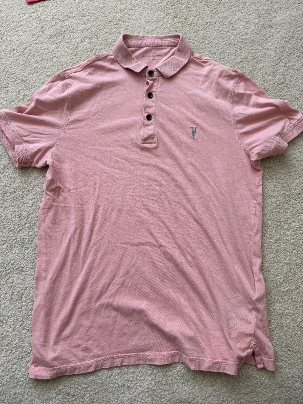 Men's All Saint Form Short Sleeve Pink Polo in Size Medium - Lightly Used